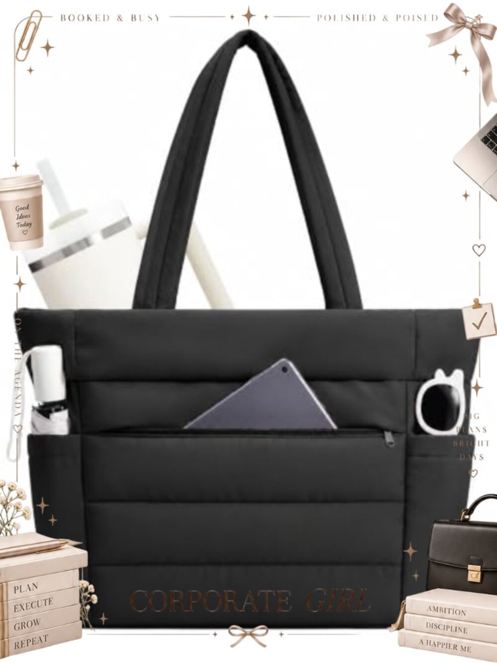 Quilted Puffer Tote Bag Laptop Work Travel Gym Nurse Teacher